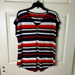 Roz & Ali Striped Blouse - Red, Black, White